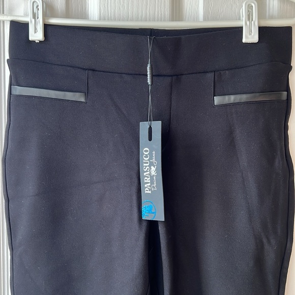 PARASUCO Ladies Med Black Pull on Pants with leather faux pockets NEW with Tag - Picture 3 of 5